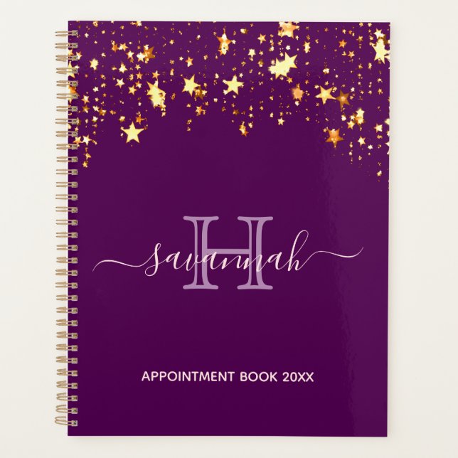 Purple gold stars appointment book monogram planner (Front)
