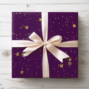 Purple & Gold Stars Celestial Wrapping Paper
