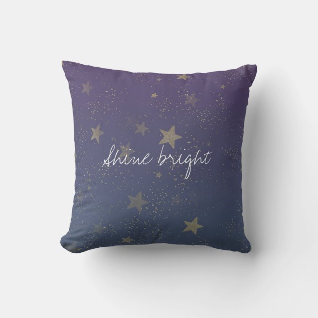 Purple Gold Stars Confetti Cushion (Front)