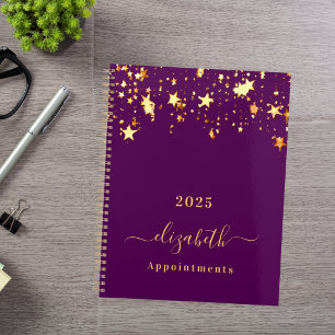 Purple gold stars elegant girly appointments 2022 planner