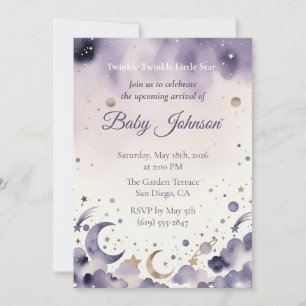 Purple Gold Stars Night Sky Gender Neutral Invite