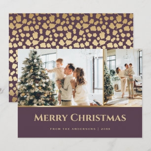 Purple Gold Stars Photo Christmas Holiday Card