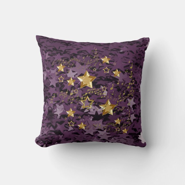 Purple & Gold Stars Square Throw Pillow (Front)