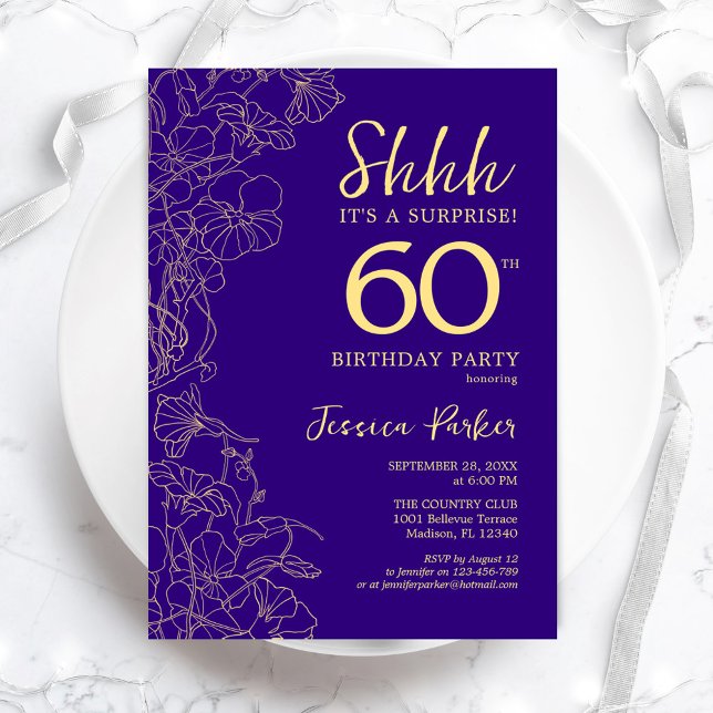 Purple Gold Surprise 60th Birthday Invitation (Creator Uploaded)