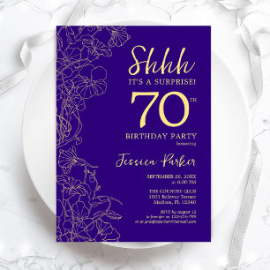 Purple Gold Surprise 70th Birthday Invitation
