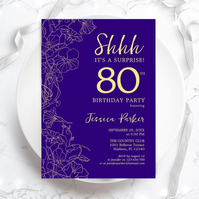 Purple Gold Surprise 80th Birthday Invitation (Creator Uploaded)