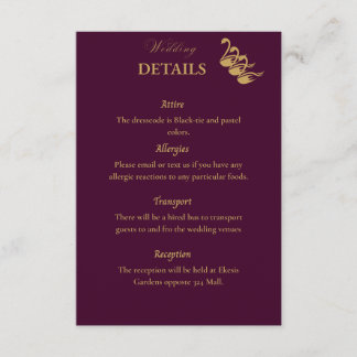 Purple & Gold Swan Crest Wedding Enclosure Card