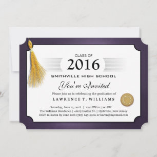 Purple & Gold Tassel Diploma Graduation Invitation