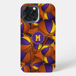 Purple gold team colours basketballs pattern iPhone 13 pro max case