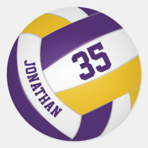 purple gold team colours boys girls volleyball classic round sticker