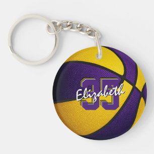 purple gold team colours girls boys basketball key ring