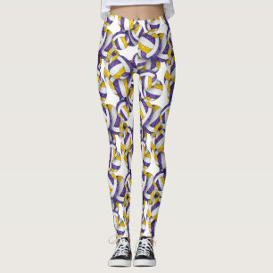 Purple gold team colours girly volleyballs pattern leggings