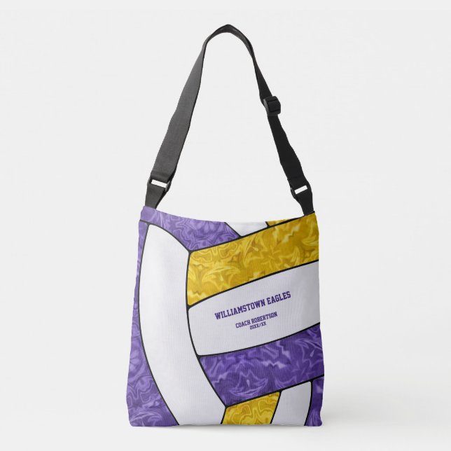 Purple gold team colours volleyball athlete coach crossbody bag (Front)