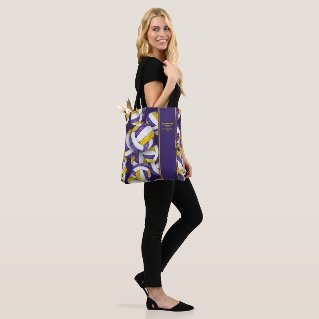 purple gold team colours volleyball coach name tote bag (On Model)