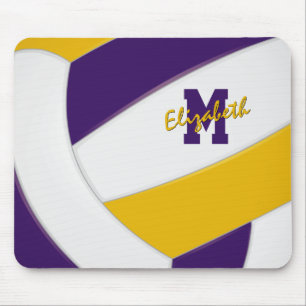 purple gold team colours volleyball kids monogram mouse pad