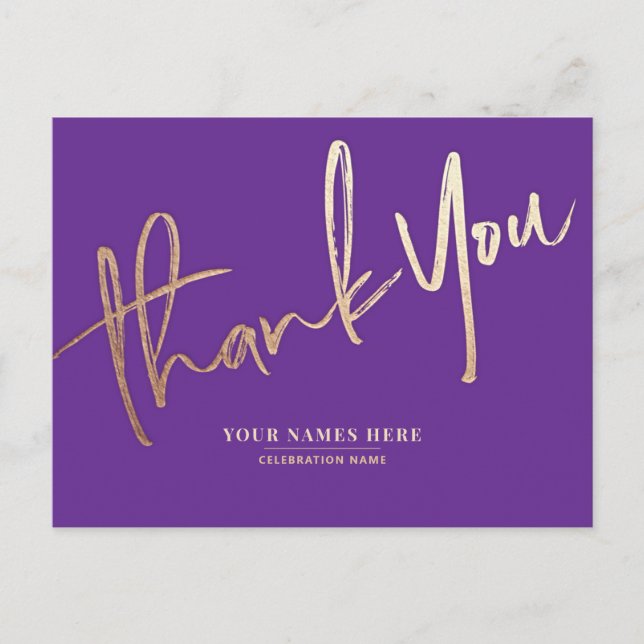 Purple Gold Thank You Elegant Universal Postcard (Front)