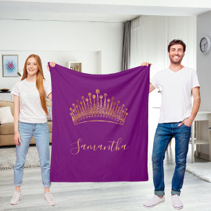 Purple gold tiara crown name elegant fleece blanket