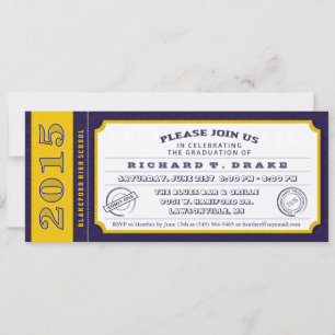 Purple & Gold Ticket Graduation Party Invitation