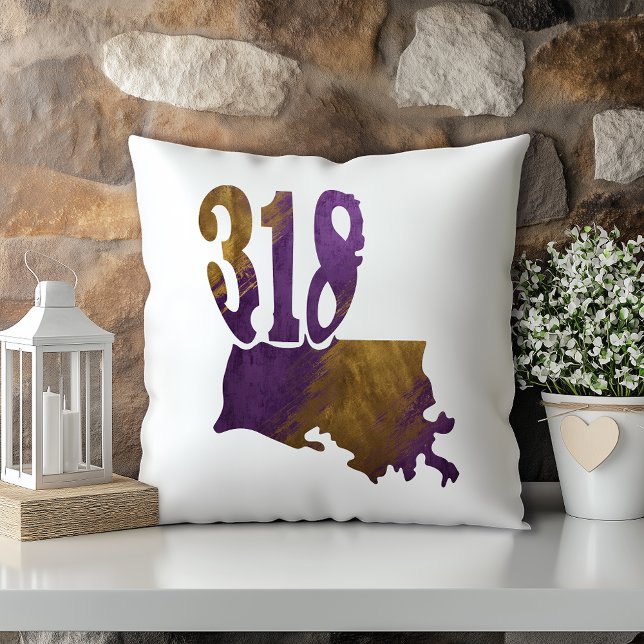 Purple Gold Tiger 318 Area Code Louisiana State Cushion (Creator Uploaded)