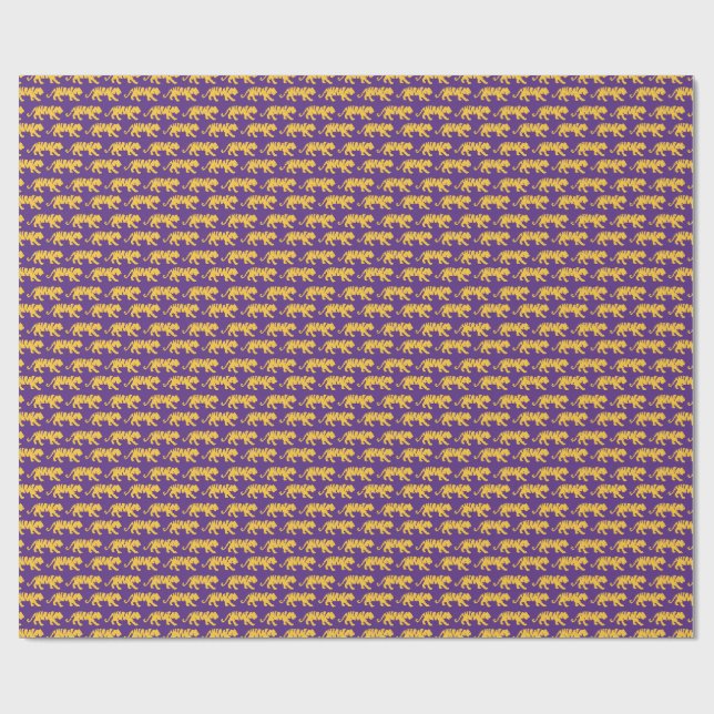 Purple & Gold Tiger Print Wrapping Paper | LSU (Flat)