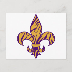 Purple & Gold Tiger Striped Fleur de Lis Postcard