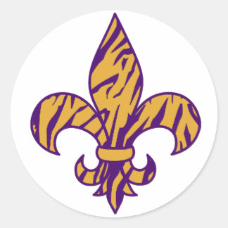 Purple & Gold Tiger Striped Fleur de Lis Sticker