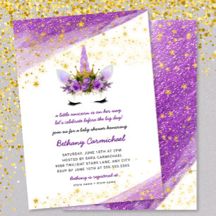 Purple Gold Unicorn Baby Shower Invitation