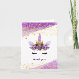 Purple Gold Unicorn Baby Shower Thank You Note Card