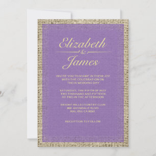 Purple & Gold Vintage Burlap Wedding Invitations
