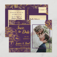 Purple | Gold Vintage Floral Photo Save the Date