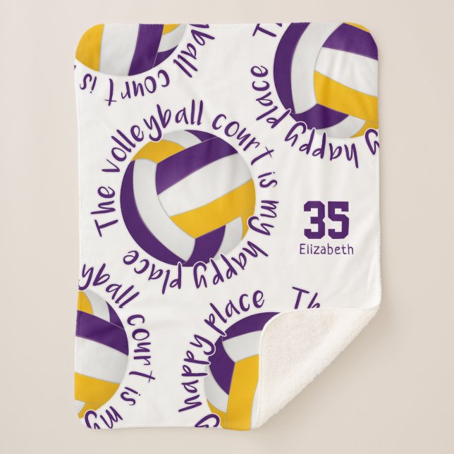 purple gold volleyball court happy place sherpa blanket (Front)