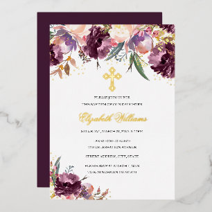 Purple Gold Watercolor Baptism Floral Girl