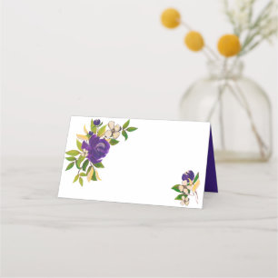 Purple Gold Watercolor Bouquet Wedding Place Card