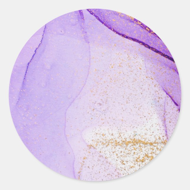 Purple Gold Watercolor  Classic Round Sticker (Front)
