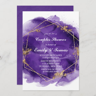 Purple Gold Watercolor Couples Shower Invitation