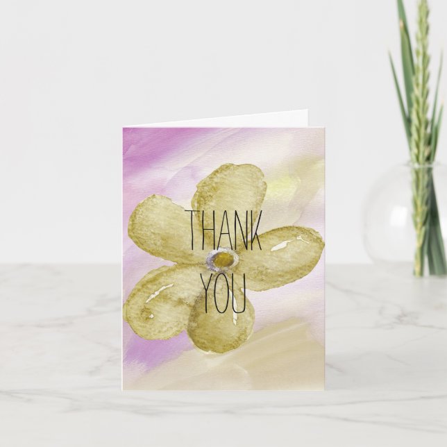 Purple Gold Watercolor Flower Thank You Card (Front)