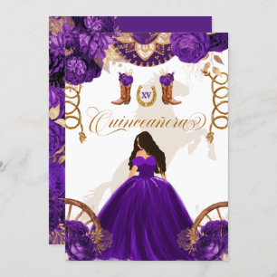 Purple Gold Western Charro 2-Sided Quinceanera Inv Invitation