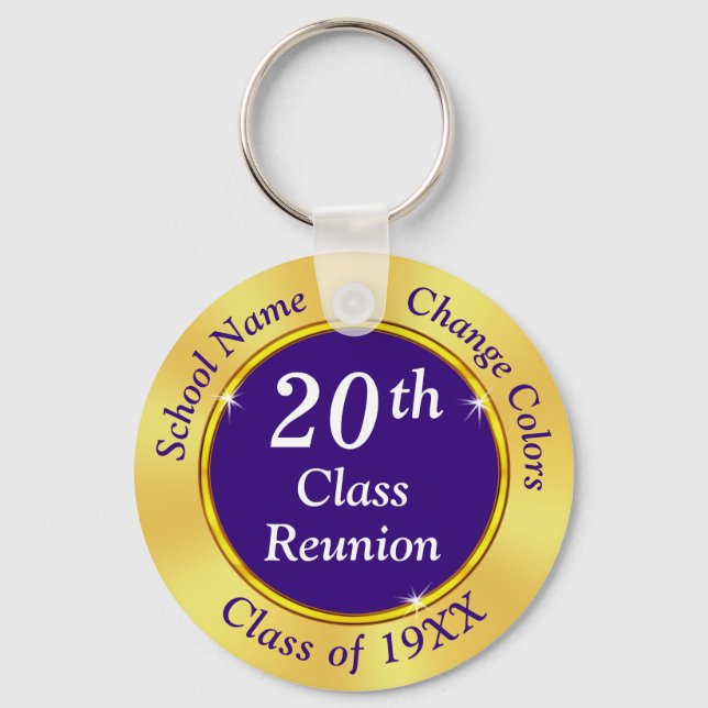Purple, Gold, White, 20th Class Reunion Souvenirs Key Ring (Front)
