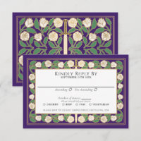 Purple Gold White Floral Sword Royal Wedding RSVP