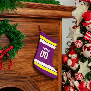 Purple, Gold & White Football Team Personalised Small Christmas Stocking