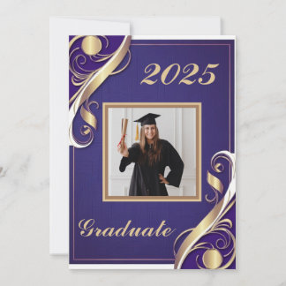 Purple Gold White Graduation Invitation