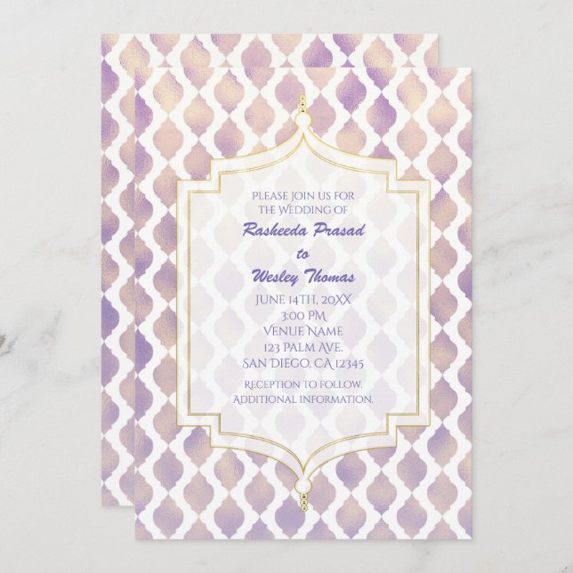 Purple Gold & White Moroccan Wedding Invitations (Front/Back)