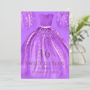Purple Gold Wonderful Mermaid Dress Sweet 16 Party Invitation