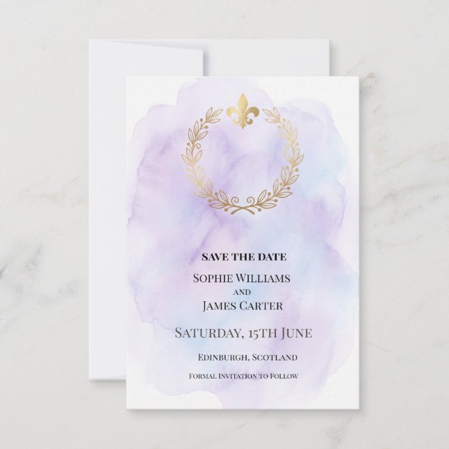 Purple Gold Wreath Wedding Save The Date (Front)