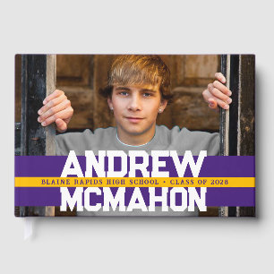 Purple & Gold Yellow Photo Graduation Personalised Guest Book