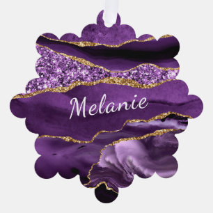 Purple Gold Your Name Christmas Ornament Card