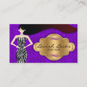 Purple Gold Zebra Damask Hair Stylist Salon Business Card