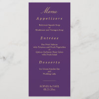 Purple Golden Beige Elegant Wedding Menu