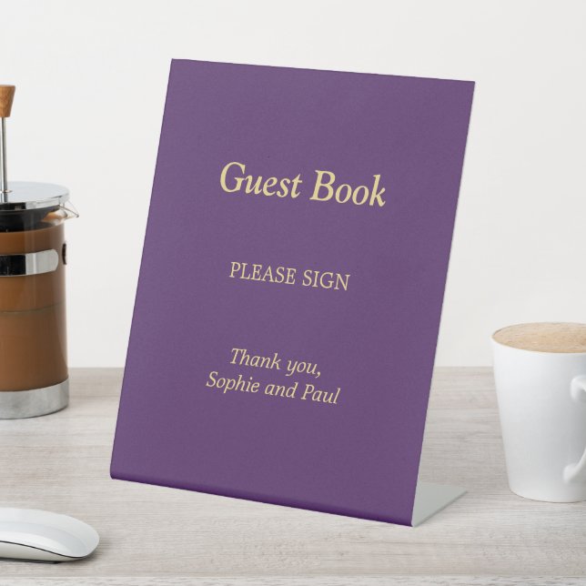 Purple Golden Beige Guest Book Pedestal Sign (In SItu)