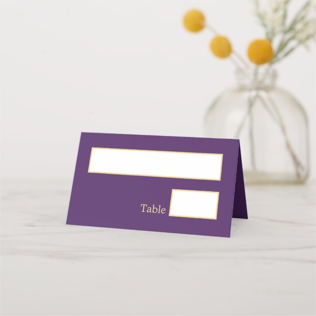Purple Golden Beige Wedding Folded Place Card (Front)